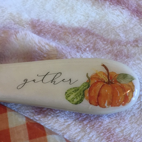 Gather Fall Thanksgiving Autumn Salad Server Set Salad Utensils, NWT Wood Enamel - Picture 15 of 16
